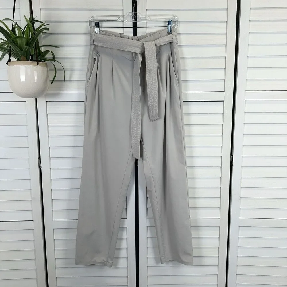 Athleta Skyline II Pants‎ Abalone Gray Taupe Pleated Tie Waist Taper Size 6
